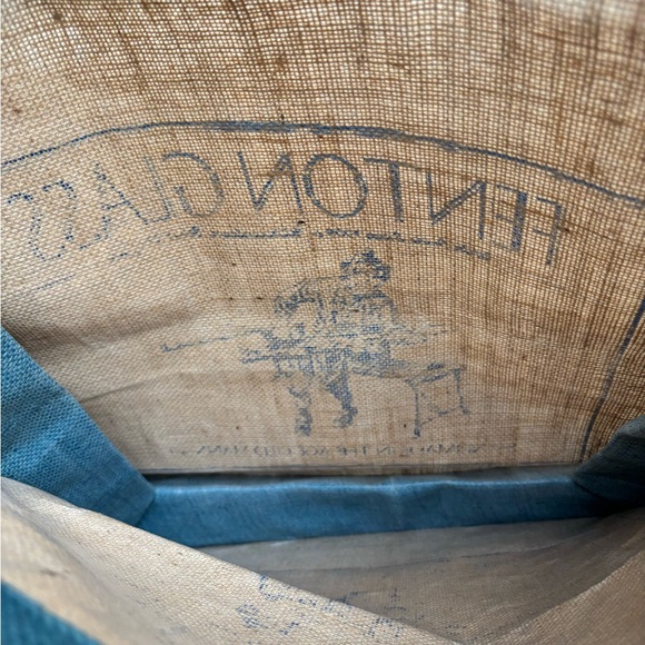 Fenton Glass Tan and Blue Tote Bag with Bamboo Handles - Picture 4 of 4